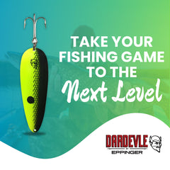 Dardevle 1 oz spoon showing strike-trigger action ideal for attracting bites.