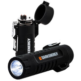 Dark Energy Plasma Lighter with dual-arc emitter ready for wind and rain.