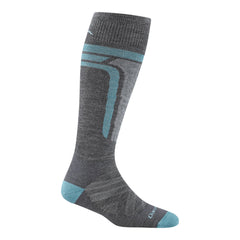 Darn Tough Swirlwind Snow Sock gray over-the-calf view highlights midweight warmth and durability.