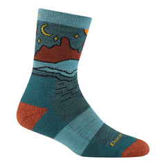 Darn Tough Vermont Celeste Micro Crew Midweight Teal packaging shown for durable USA-made gear.