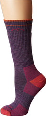 Darn Tough Vermont Merino Wool Boot Sock Cushion plum Heather LG emphasizes durable comfort on trails.