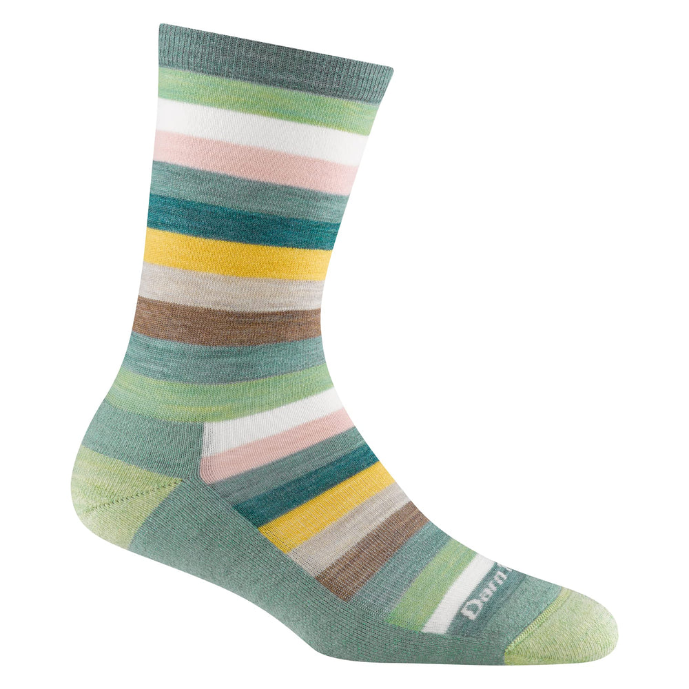 Darn Tough Vermont Mystic Stripe Crew lightweight seafoam pattern close-up for all-season comfort.