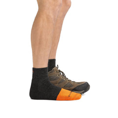 Darn Tough Steely Work Sock ankle view highlights the 1/4 height ideal for low-cut footwear