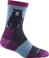 Darn Tough Vermont Bear Town micro crew sock with cushion, purple, all-day comfort.