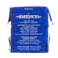 Datrex 3600-calorie food bar packaging highlights shelf stability and on-the-go nutrition.