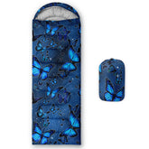 Datura Home kids sleeping bag with blue butterfly print ready for outdoor adventures