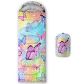 Datura Home kids sleeping bag with butterfly watercolor pattern for cozy camping nights.