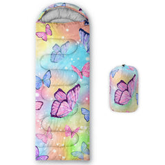 Datura Home kids sleeping bag with butterfly watercolor pattern for cozy camping nights.