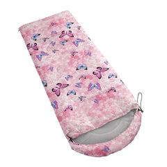 Datura Home kids sleeping bag floral pattern closeup highlights soft sleep surface for little explorers.