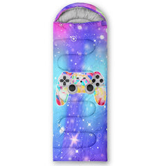 Datura home kids sleeping bag with game-console purple design for cozy camping.