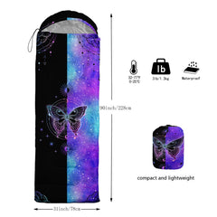 Datura Home kids sleeping bag side view illustrates lightweight portable design