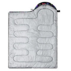 Datura Home sleeping bag star black outer-shell closeup demonstrates waterproof-like fabric for varied conditions.