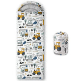 Datura home kids sleeping bag truck print, ideal for family camping adventures.