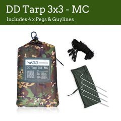 DD Hammocks DD Tarp 3x3 MC UV50+ protection shields gear from sun.