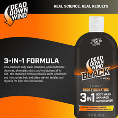 Dead Down Wind BLACK odor-elimination lather demonstrates cleansing and odor control