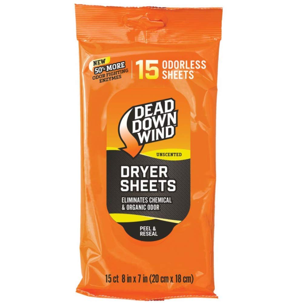 Dead Down Wind dryer sheets odorless pack for scent-free hunting gear and odor control.
