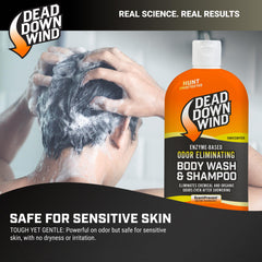In-field wash with Dead Down Wind helps reduce odors while conditioning hair.