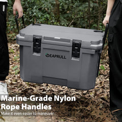 DEAPRULL 60qt cooler rope handles promoting comfortable carrying on trips.