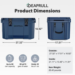 DEAPRULL 60QT cooler open lid reveals roomy interior for organization