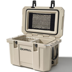 DEAPRULL 60qt hard cooler side view showing ample storage for camping meals