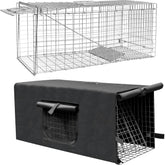 Deblue live trap cage with cover in yard providing calm shelter