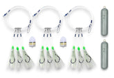 Three deep drop tilefish rigs with 8/0 hooks and glow-in-the-dark squid