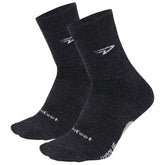 DEFEET Woolie Boolie charcoal crew socks, front view, offering cushioned comfort for cycling.