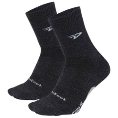 DEFEET Woolie Boolie charcoal crew socks, front view, offering cushioned comfort for cycling.