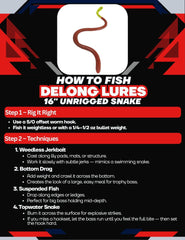 Delong Lures 16-inch snake lure pack with ten lures ready for trophy bass.