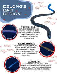 Delong Lures snake lure in water shows lifelike movement to trigger strikes.