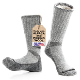 Desert Breeze Alpaca-Merino boot socks show extended boot-height coverage for cold-weather warmth.