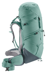 Deuter Aircontact Core 45+10L SL ergonomic hip fins support secure load transfer.