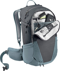 Deuter Futura 27 harness close-up shows ActiveFit pivoting system for personalized comfort.