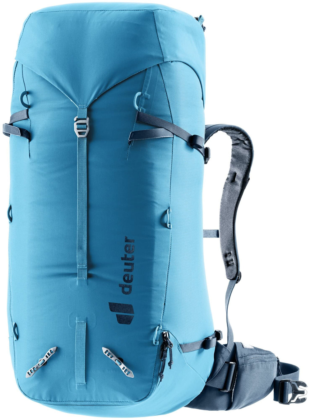 Deuter Guide 44+8 front view showing versatile load distribution for long ascents.