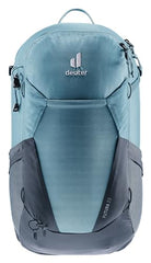 Deuter minimalistic 23l Atlantic-Ink back ventilation highlights breathable mesh for cooler climbs.
