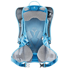 Deuter Race Air 10L azure-lapis back view emphasizing ventilation and reflective safety elements