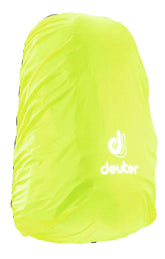 Deuter Raincover II pack cover on a 50L backpack in neon.