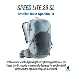 Deuter Speed Lite 23L SL Women’s Fit hip fins detail emphasizes breathable comfort on climbs