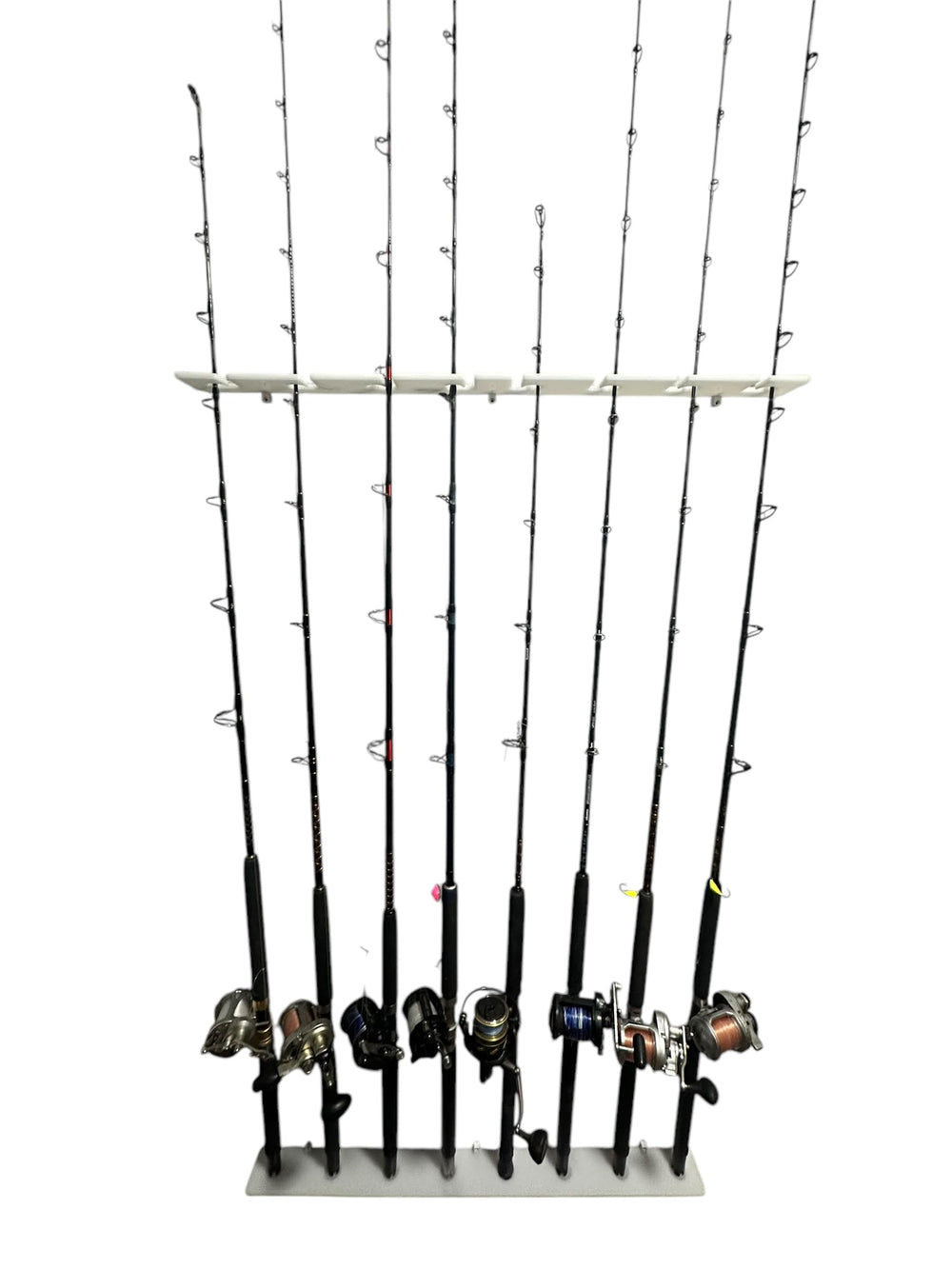Dev Fishing SUPH8 vertical wall rack keeps eight rods organized for quick access