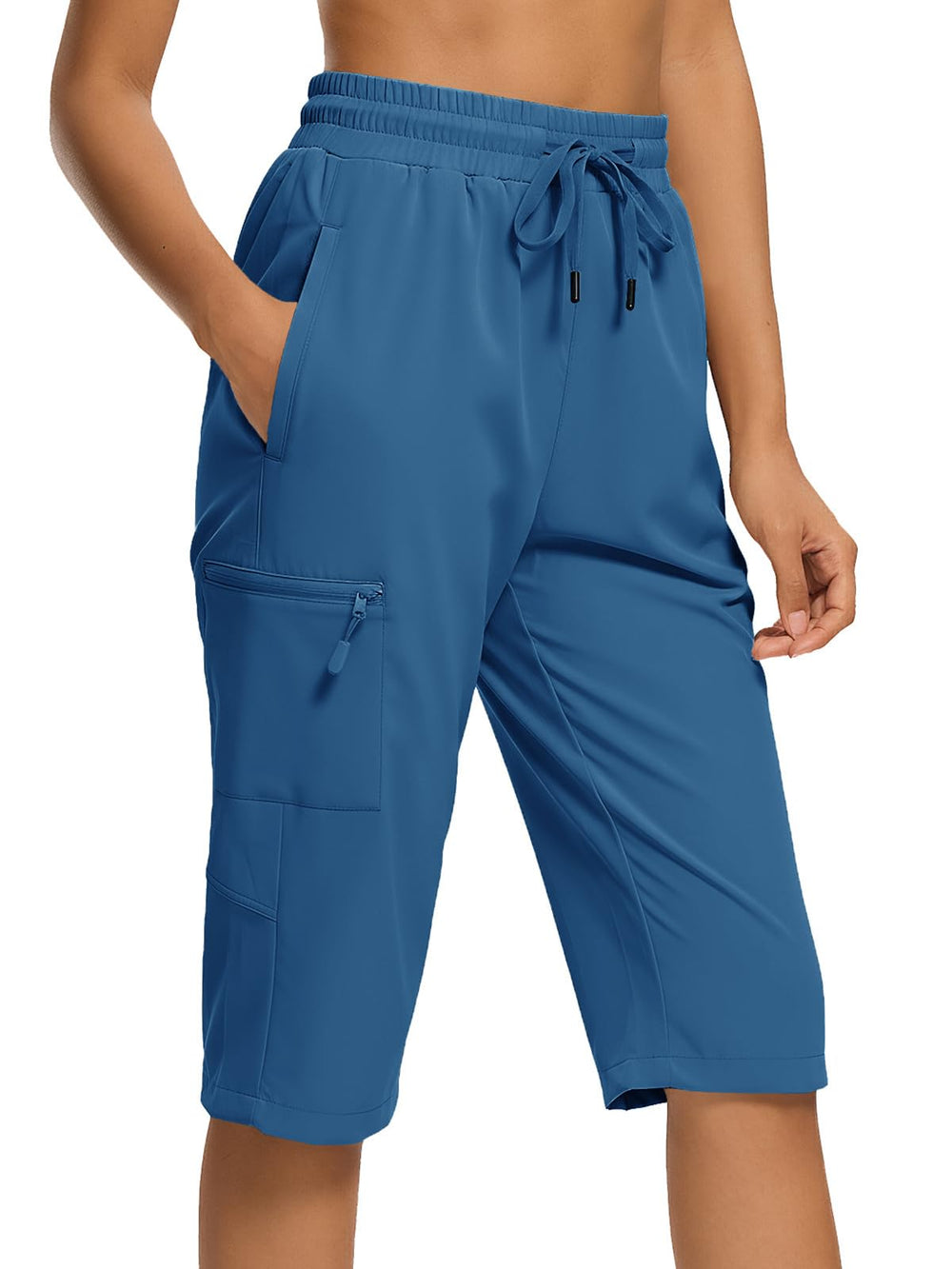 DEVOROPA women's hiking long shorts front view blue quick-dry fabric