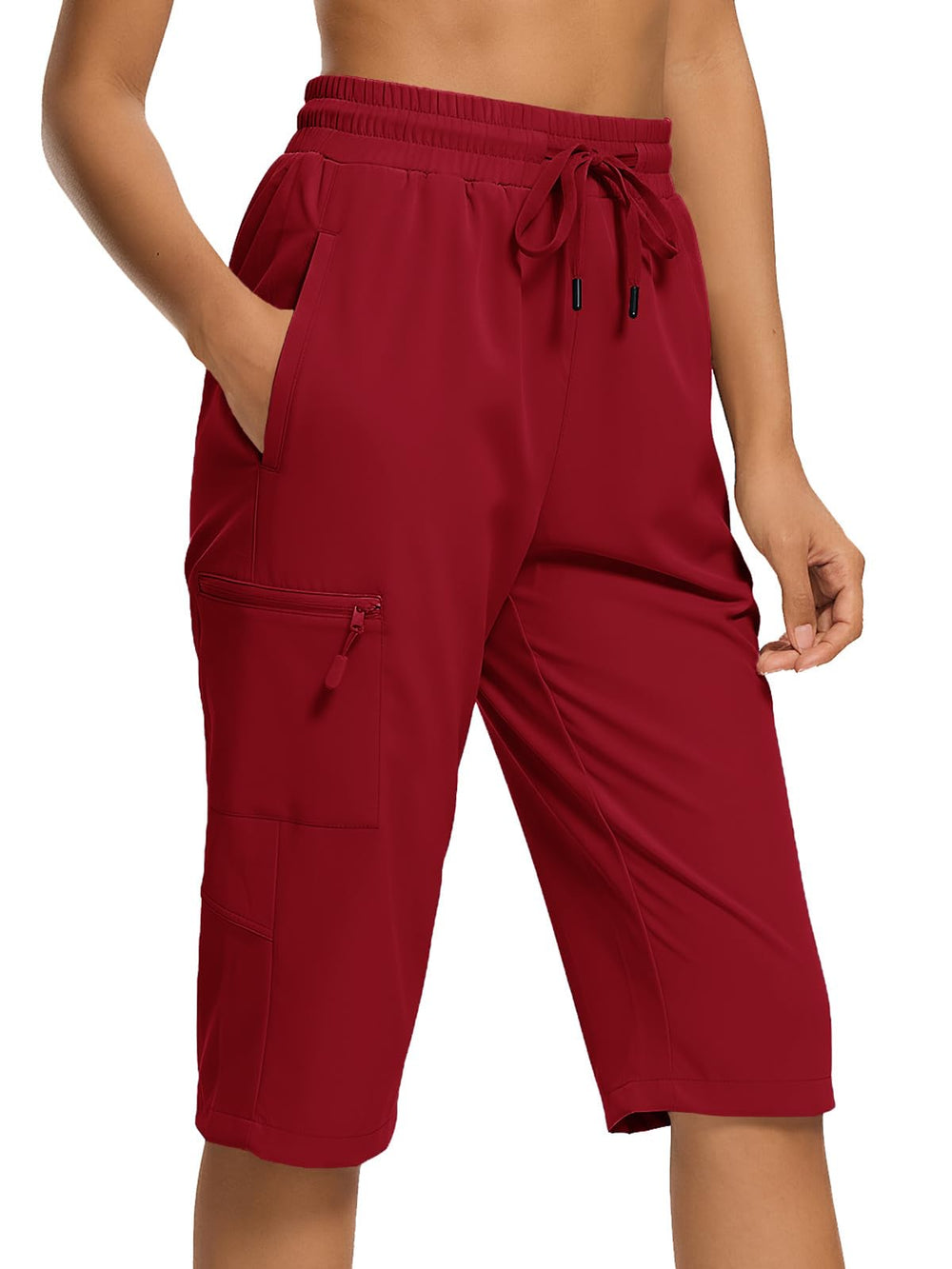 DEVOROPA women's hiking long shorts front view in red for quick-dry comfort on outdoor adventures