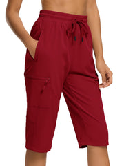DEVOROPA women's hiking long shorts front view in red for quick-dry comfort on outdoor adventures