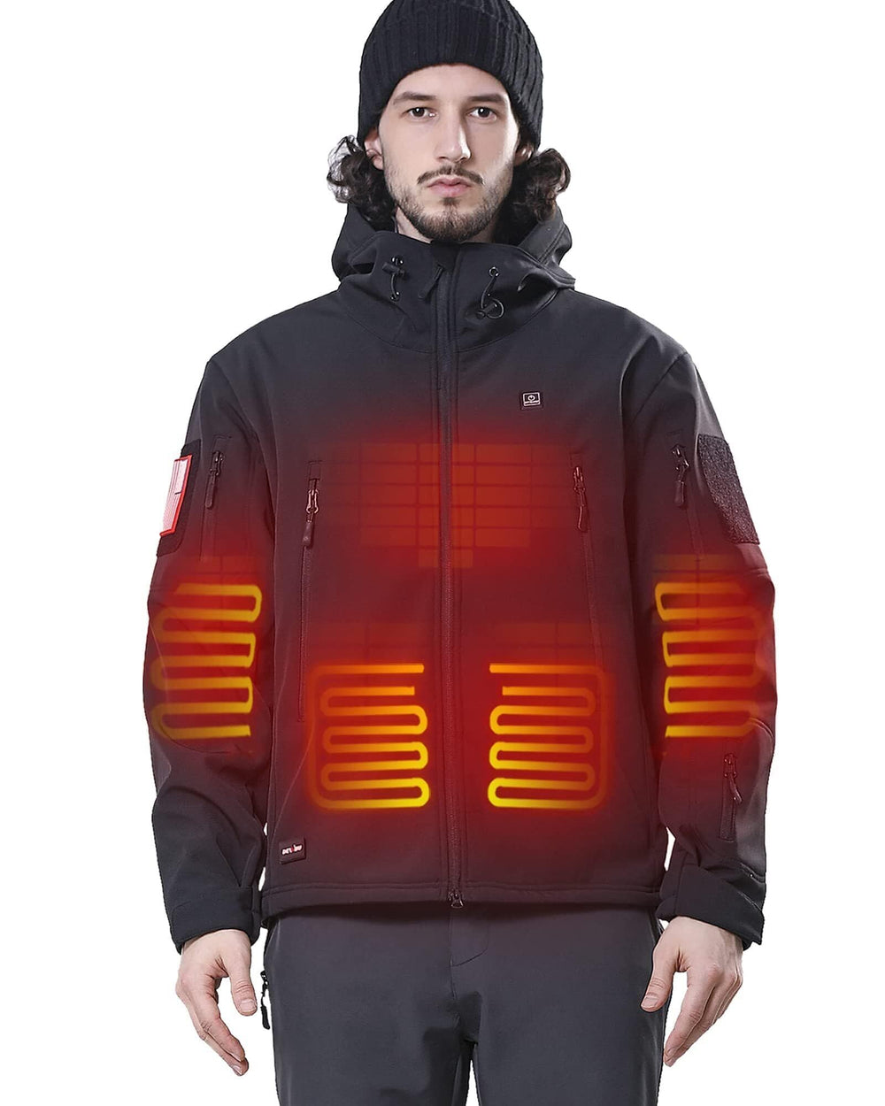 DEWBU heated jacket front view with pockets and warmth controls