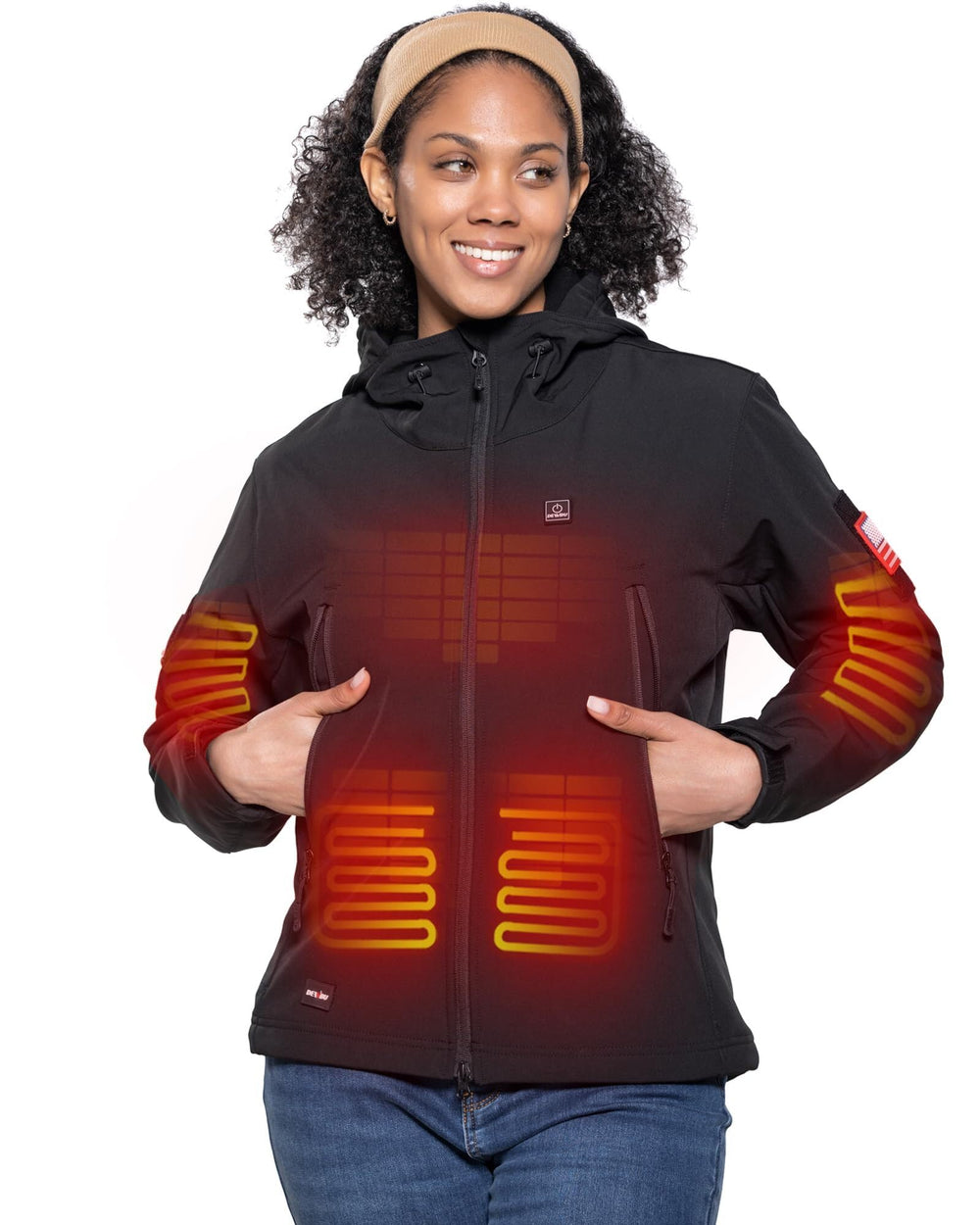 DEWBU heated jacket front view highlights integrated heating zones for rapid core warmth.