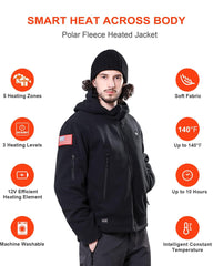 DEWBU polar fleece back view shows even heat distribution across the spine for steady warmth.