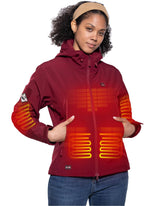 DEWBU heated jacket for women red front view shows five heating zones for core warmth.