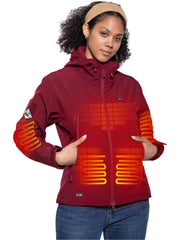 DEWBU heated jacket for women red front view shows five heating zones for core warmth.