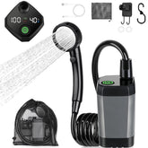 DEYOT portable shower main setup with LED display for easy outdoor rinsing