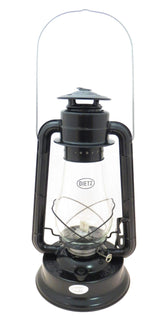 Dietz Blizzard hurricane lantern in black body provides rugged outdoor lighting for camping