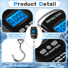 Hanging scale with built-in 3 ft tape measure
